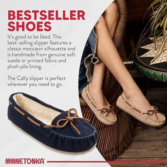 Minnetonka Slipper Womens Cally Moccasin Size 7M Navy Suede Sherpa Lining NIB - Picture 3 of 4